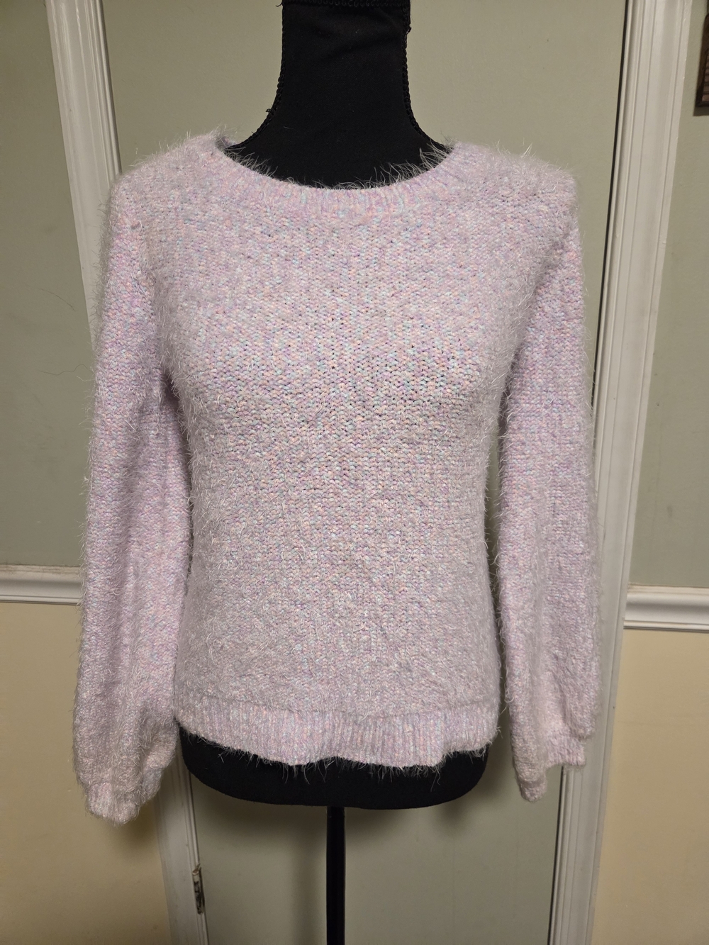 Lands' End Fuzzy Crewneck Sweater in Pale Pink